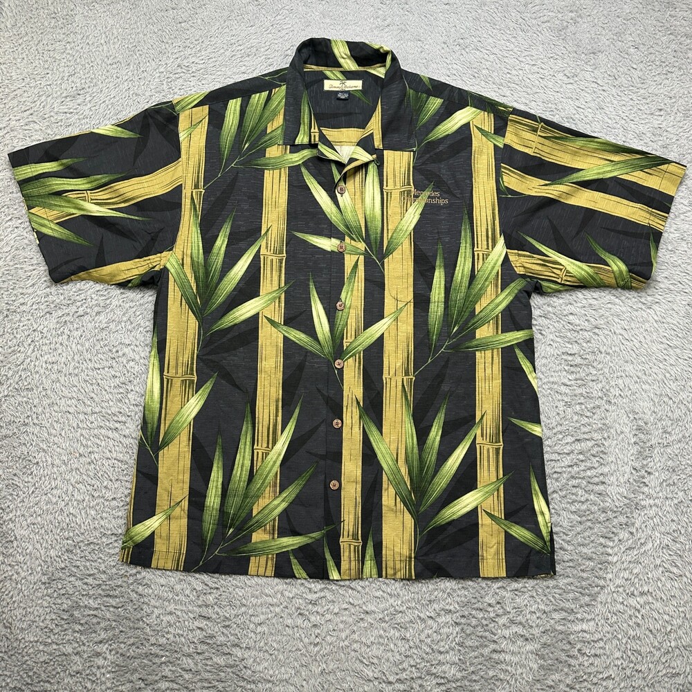 Mercedes Championship Tommy Bahama Hawaiian Shirt Mens L Black Bamboo 100% Silk